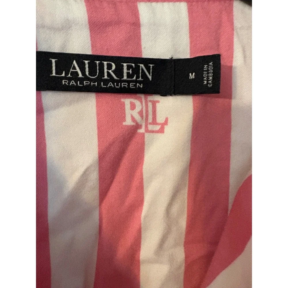 Lauren Ralph Lauren Womens Pink White Striped Heart Monogram Pajama Top Medium
